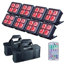 Battery Powered 4x12W RGBWA UV LED IP65-Rated DJ Stage Lights 8 Pk w Soft Case