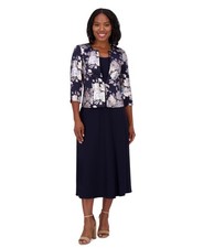 Jessica Howard Navy Floral Jacket Dress Set Size 6 Mother of the Bride Formal