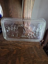 Vintage Federal Glass Refrigerator Dish LID ONLY w/ Fruit Imprint 8.25 x 4.5"