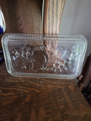 Vintage Federal Glass Refrigerator Dish LID ONLY w/ Fruit Imprint 8.25 x 4.5''