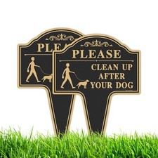 Large Please Clean Up After Your Dog Sign with Stake - 2 Pack - 14  x 10  Rus...
