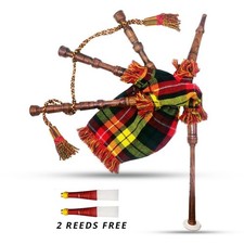 Mini Toy Playable Bagpipe Solid Wood Buchanan Tartan w/ Carry Bag 2 Reeds