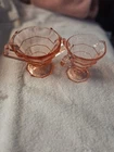Vintage Pink Depression Glass Creamer and Sugar Bowl with Scalloped Edge