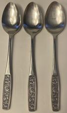 Interpur INR28 Oval Soup Spoons 7 1/2" Stainless Lot of 3 Embossed Floral Roses