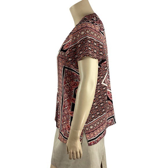 Rose + Olive 1X Patchwork Print Button Front Blou… - image 4