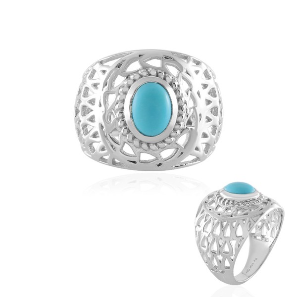 Cavill TüRkis Ring 925 Silber Platinierter Ovaler TüRkis 1,018Ct Blau-image