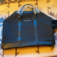 Calvin Klein Men  s Black Briefcase Laptop Bag, Zip/Buckle, Detachable Strap
