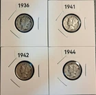 Mercury Dimes, Lot of 4, 90% Silver, 1936, 1941, 1942, 1944