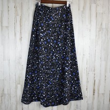 Vintage Floral Maxi Skirt Medium Black Blue Flowy 90s Dark Grunge Whimsigoth M