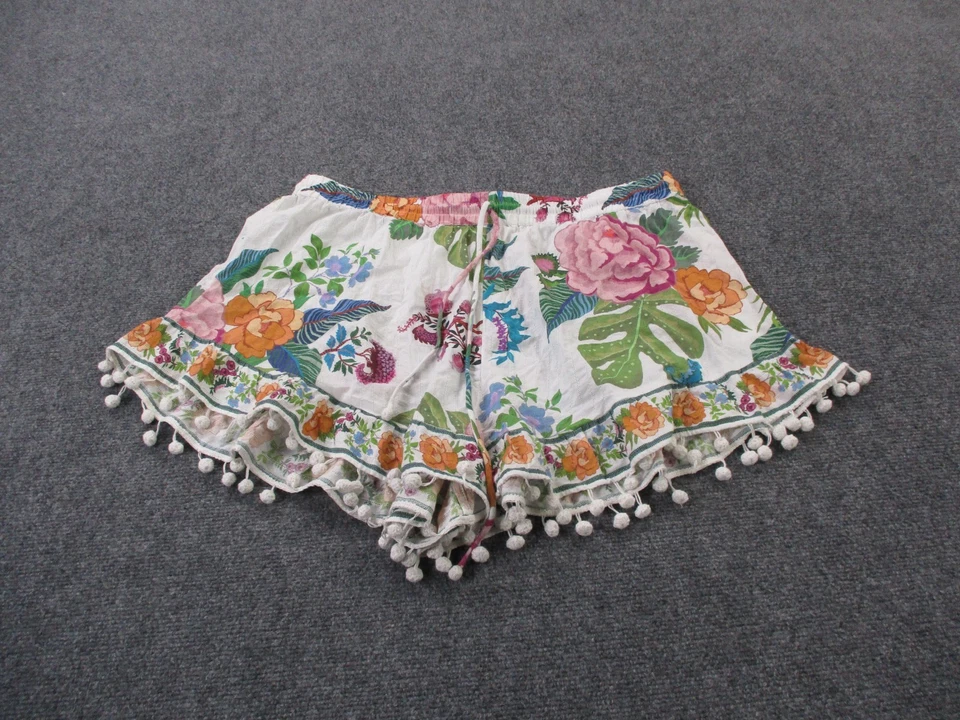 Farm Rio Shorts Womens XL Floral Boho Pom Pom Trim Anthropologie Tropical Beach - Image 2 of 4