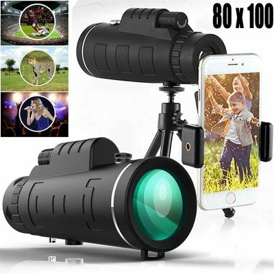 UNIVERSAL Telescopio monocular 80x100 Zoom HD Telescopio monoscopio con soporte para teléfono móvil trípode DHL