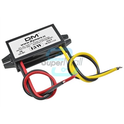 DC-DC 12 to 5V 3A 15W Waterproof Buck Regulator Step-Down Converter Power Supply