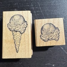 Rubber Stamps of America Ice Cream Cone & Extra Scoop Lot/2 Wood Mount