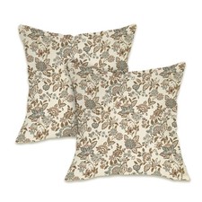 Vintage Floral Decorative Throw Pillow Covers 18 x 18 Set of 2, Brown Flowers...