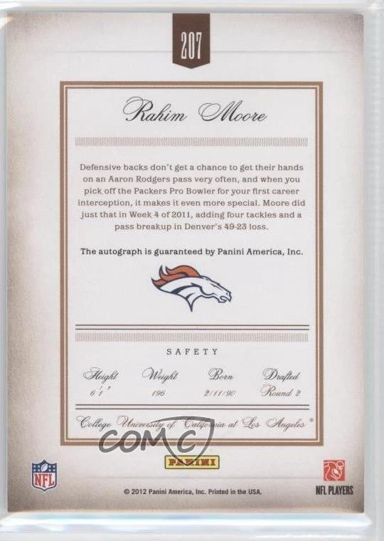 2011 Panini Prime Signatures Gold /49 Rahim Moore #207 Rookie Auto RC - Image 2 of 2