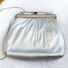 Title Vintage HL Harry Levine Silver Metallic Evening Bag Rhinestone Clasp