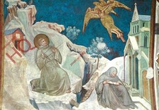 Postal_ Asís, Basílica, Lorenzetti, San Francisco recibiendo los estigmas