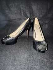 Nine West Black Leather Hidden Platform Stiletto Peeptoe Pump Shoes Heels Size 7