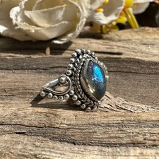 Natural Labradorite Gemstone Ring Handmade Sterling Silver Ring Size-6.75 EBR405