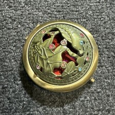 Brass Jeweled Enchanted Pond Compact Double Mirror Makeup Cosmetic Magnifying