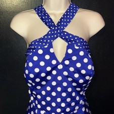 Vintage retro vibe blue/white polka dot swing dress from Guess.  Sz 14.