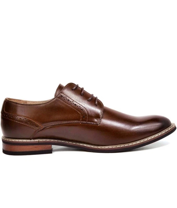 Zapatos de vestir Oxford de cuero con cordones forrados Bruno Marc para hombre, marrón talla 14W Foto 3 de 4