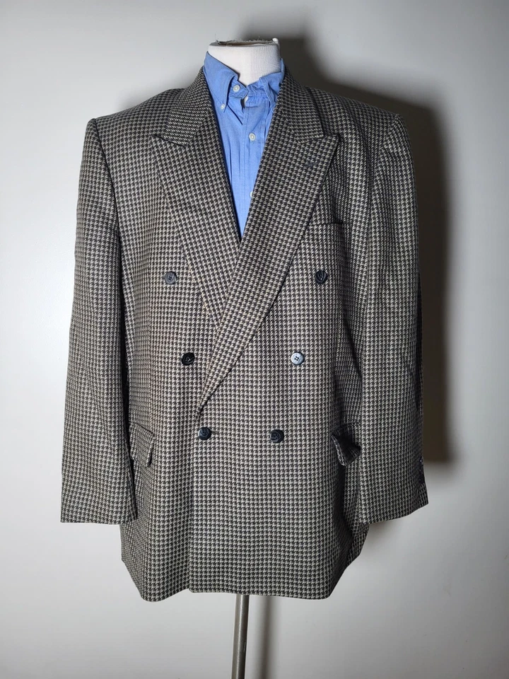 46L Dario Di Napoli Double Breasted Check Tweed Sport Coat Jacket Blazer - Image 3 of 4