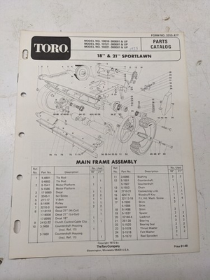 #ad TORO PARTS CATALOG LIST MANUAL BOOK SPORTLAWN 18 21” 10018 10121 10221 MOWER $10.49