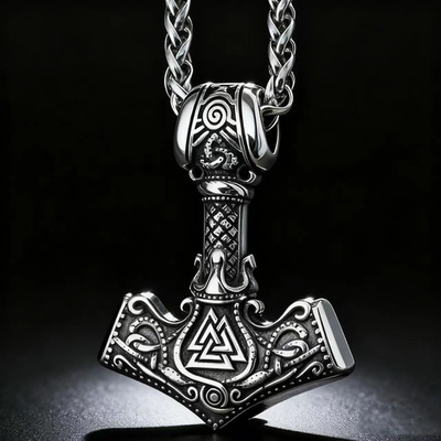 #ad Stainless Steel Mjolnir Thor Hammer Viking Norse Rune Pendant Necklace $27.99