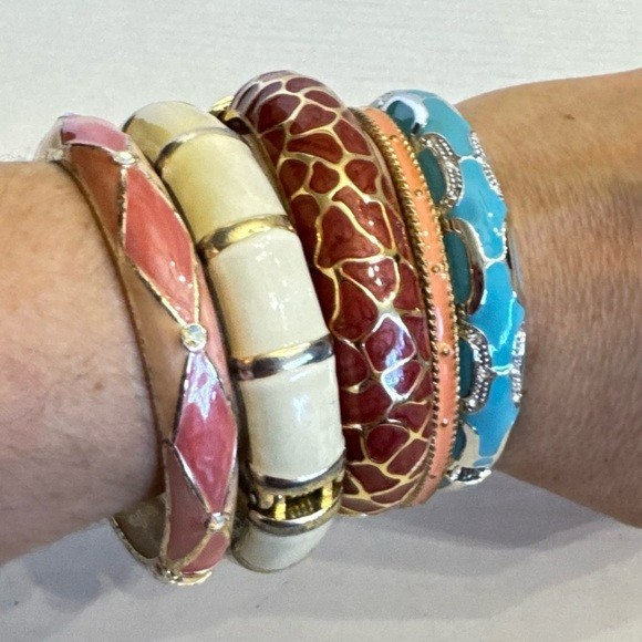 Vintage Cuff Bangle Bracelet Braclets Set Enamel … - image 8