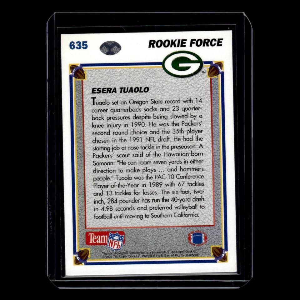 Esera Tuaolo Rookie #635 1991 Upper Deck Green Bay Packers Football Card NFL NM - Image 2 of 3