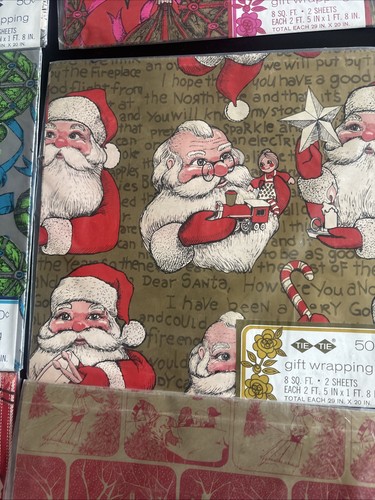 Vintage Christmas Tie Tie Gift Wrapping Paper 8 sq ft. X9 - Picture 3 of 11