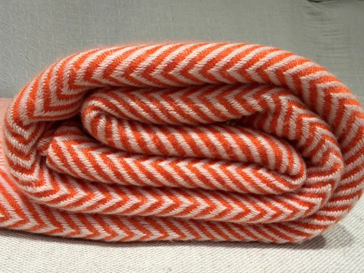 Orange & White Mix Exclusive Cashmere sofa blanket, Throw Handwoven in Nepal