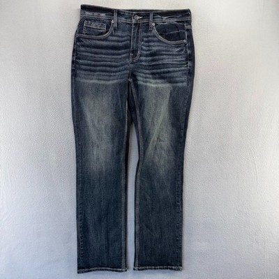 Buckle BKE Jeans mens 33x32 Blue Dark Wash Jake Straight Whisker White Stitching