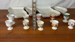 Lot Vintage Egg Cups & Unique Ceramic Plates Set Pfaltzgraff Floral Patterns Mo