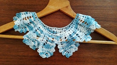 Vintage Crocheted Cotton Lace Detachable Collar. Blue . Easter . GRANNY CORE