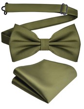 Men's Solid Color Double Fold Pre-tied Bow Tie and Pocket Square Set Accessories