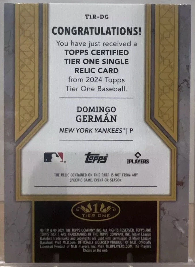 2024 Topps Tier One - Domingo German - Relic /149 #T1R-DG - Image 2 of 2