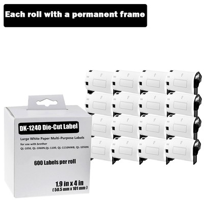 16Rolls Large Multi-Purpose 102mm*51mm White Paper Labels DK-1240 for Brother QL