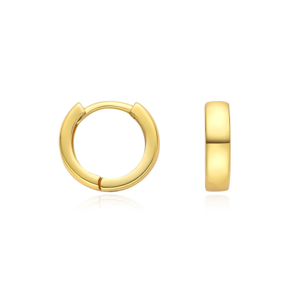 Pendientes de aro Huggie gruesos de oro amarillo de 18 quilates sobre plata de 12,5 mm para dama/hombre Foto 4 de 4