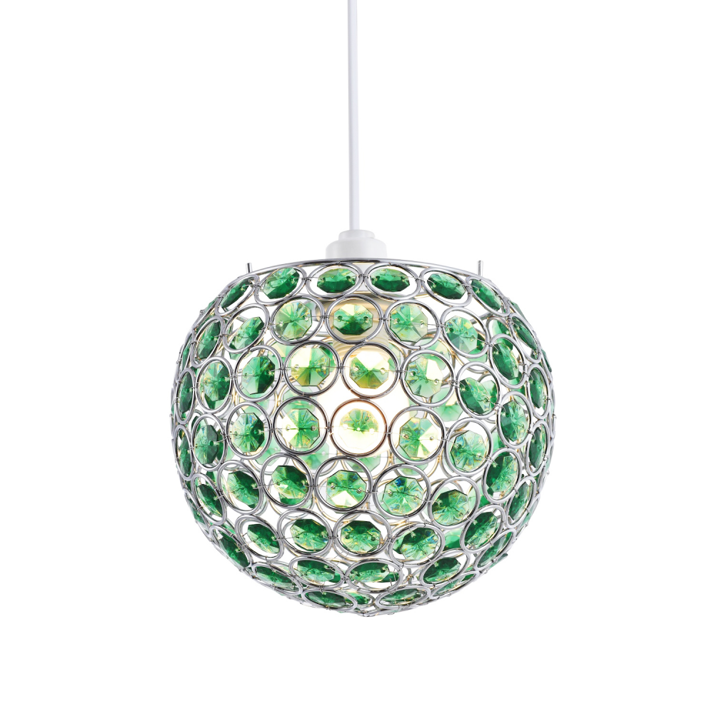 Modern Round Globe Easy Fit Pendant Shade with Small Green Acrylic Bead Jewel...