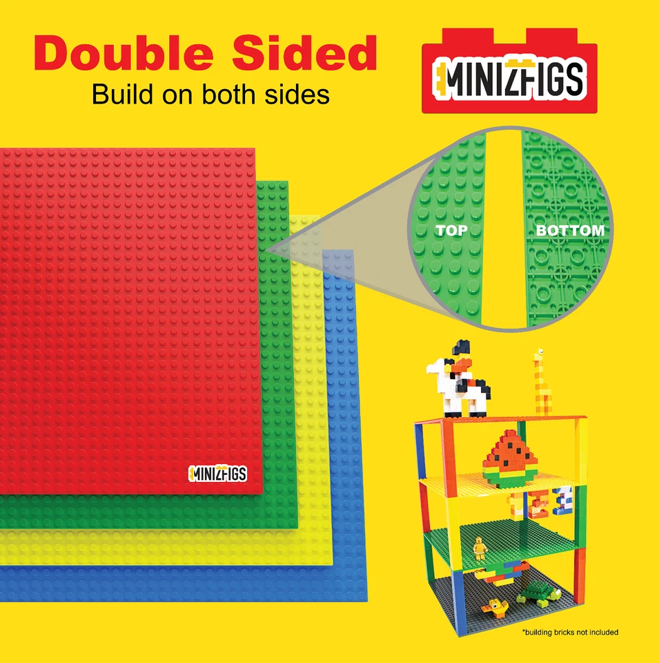 Minizfigs Classic 10" x 10" 2-Sided Toy Building Brick Plate - 4 PCS (Blue) - Image 3 of 4