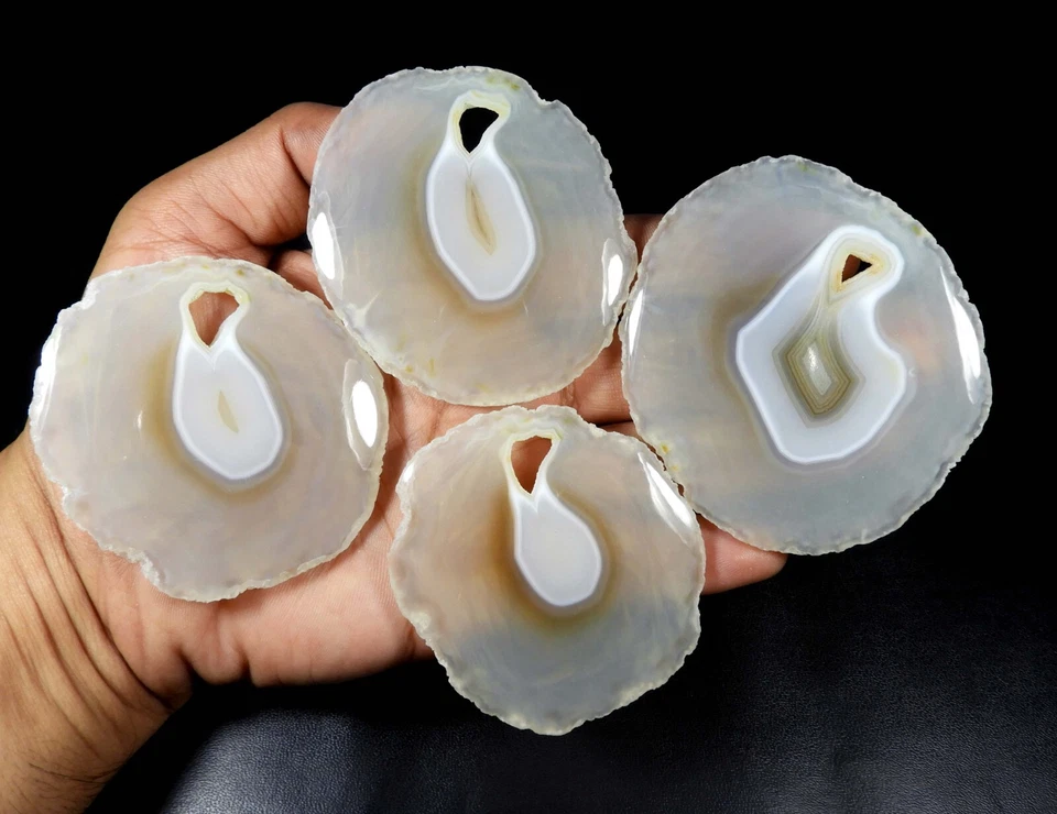 834 Cts Natural White Agate Slice Druzy Cabochon Gemstone Wholesale 4 Pcs SD-434 - Image 4 of 4