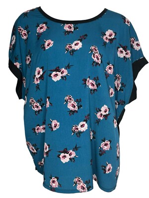Lane Bryant Women's Blouse Top 26/28 Blue Floral Front Black Back
