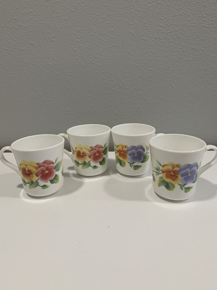 Corelle Corning Ware Summer Blush Coffee Tea Cups Mug Pansies Flowers USA  Made