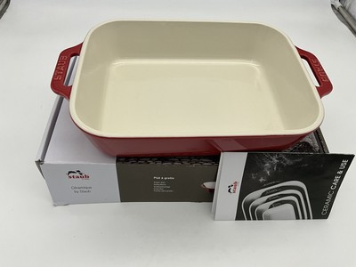 Staub Ceramique Gratin Rectangular Baking Dish 10.5'' x 7.5  Cherry Red NEW