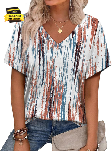 Womens Summer Tops 2025 V Neck Short Sleeve Shirts Trendy Dressy Casual Vacation