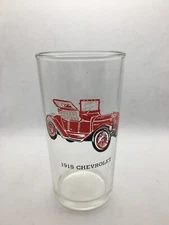 Chevrolet Packard 1915 Drinking Glass  Juice Red Antique Car Auto Dominion Vtg