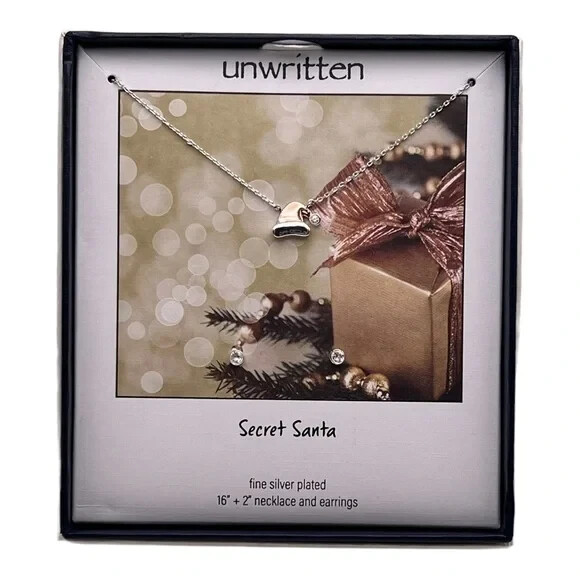 Unwritten Silver-Plated Piece Set CZ Secret Santa Necklace Stud  Earrings NWT
