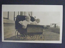 Twins Babies Wicker Stroller Buggie Carriage Real Photo Postcard RPPC c1910